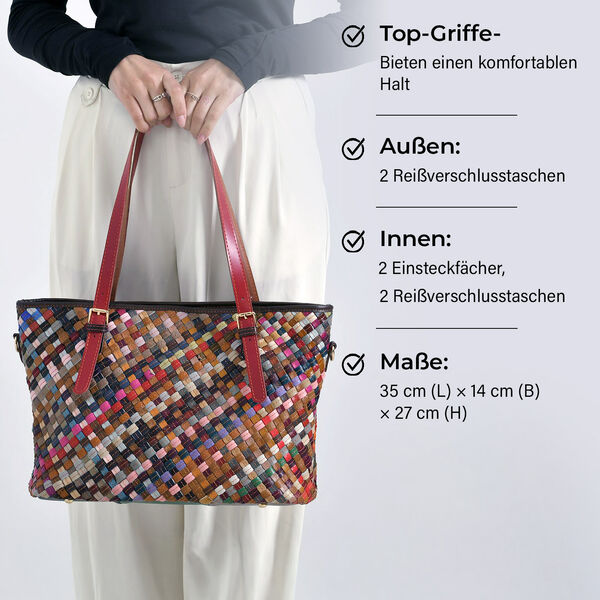 Chaos by Elsie multifunktionale Crossbody- und Schultertasche aus echtem Leder, Multicolor mit gewebtem Muster, RFID-Schutz und Mini-Taschenlampe, 35x14x27 cm image number 4