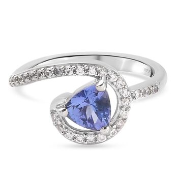 Tansanit und Zirkon Halo Ring 925 Silber Platin-&Uuml;berzug (Gr&ouml;&szlig;e 16.00) ca. 1,07 ct