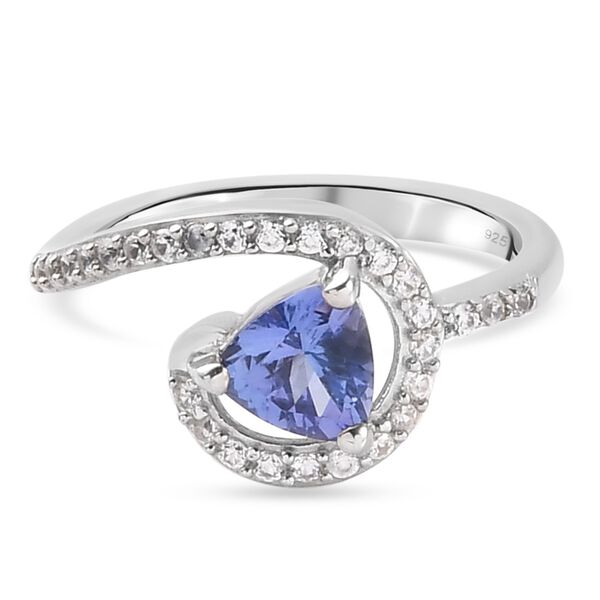 Tansanit und Zirkon Halo Ring 925 Silber Platin-&Uuml;berzug