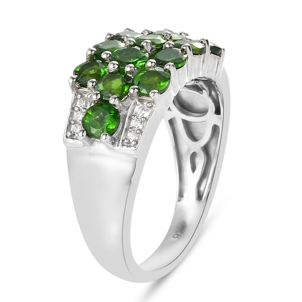 Nat&uuml;rlicher Chromdiopsid und Zirkon Ring 925 Silber platiniert image number 5