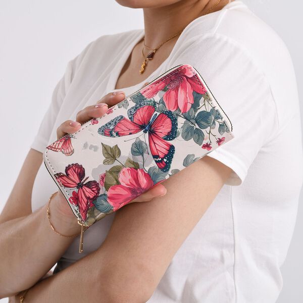 Schmetterlingsmuster-Geldbörsen-Set und bedruckter Schal aus 100% Seide image number 3