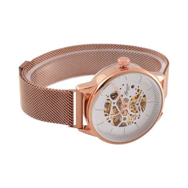 GENOA Automatik Mechanische Uhr mit Sonnenschein-Hohlzifferblatt und Automatischem Uhrwerk, rosefarben image number 4