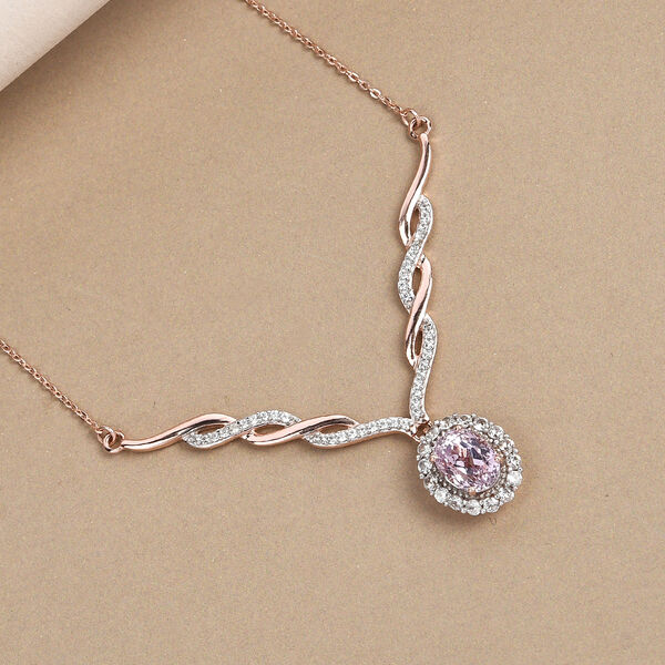 AA Martha Rocha Kunzit und wei&szlig;e Zirkon-Halskette, ca. 45 cm, 925 Silber Ros&eacute;gold Vermeil ca. 2.64 ct image number 3