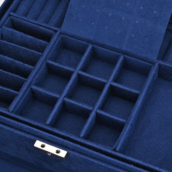 3-schichtige Schmuckbox aus Samt mit 5 Silberputztüchern in Dunkelblau, 24,5x17x11,5cm image number 8