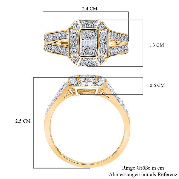 LUXURIANT SI-GH Labor Diamant Halo Ring, 925 Silber 750 Gelbgold Vermeil - 1 ct. image number 5