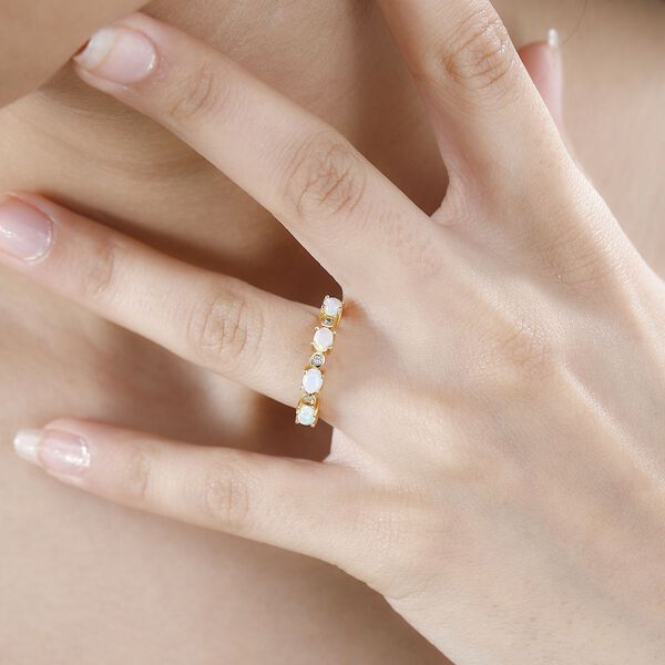 AA Nat&uuml;rlicher, &auml;thiopischer Welo Opal, Wei&szlig;er Zirkon Ring 925 Silber 750 Gelbgold Vermeil (Gr&ouml;&szlig;e 21.00) ca. 0,58 ct image number 4