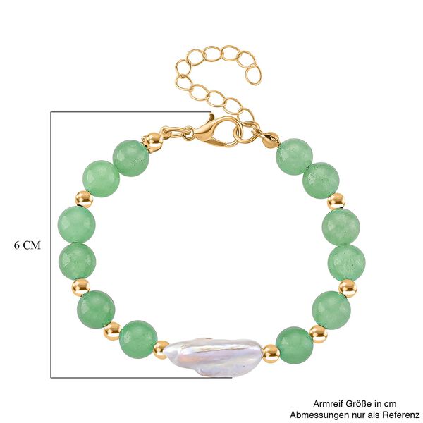 Grüner Aventurin, Weiße Keshi Perle Armband, ca. 18cm mit 5cm extender, Reine Legierung goldfarben image number 6