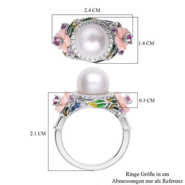 Wei&szlig;er S&uuml;dsee Perlen und rosa Perlmutt Ring, 925 Silber rhodiniert (Gr&ouml;&szlig;e 17.00) image number 6
