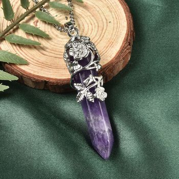Afrikanischer Amethyst Bl&uuml;ten Pendel-Anh&auml;nger mit Kette, Messing und 316L Edelstahl ca. 45.00 ct