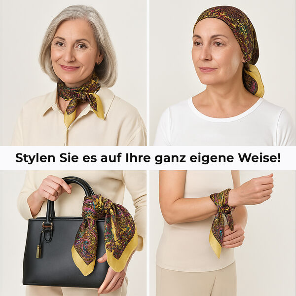 Geschmeidiger, luxuriöser 100% Seidenschal, 100 x 100 cm, Gelb image number 5