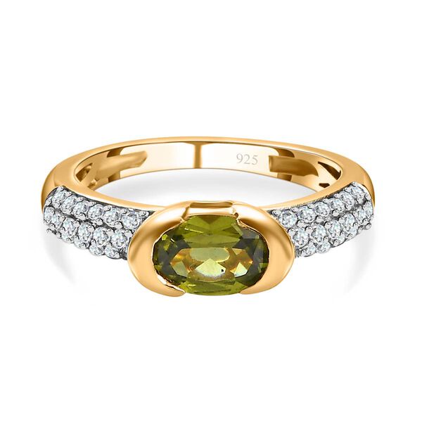 AA Vesuvianit, Wei&szlig;er Zirkon Ringe, 925 Silber Gelbgold Vermeil, (Gr&ouml;&szlig;e 18.00), ca. 1.04 ct