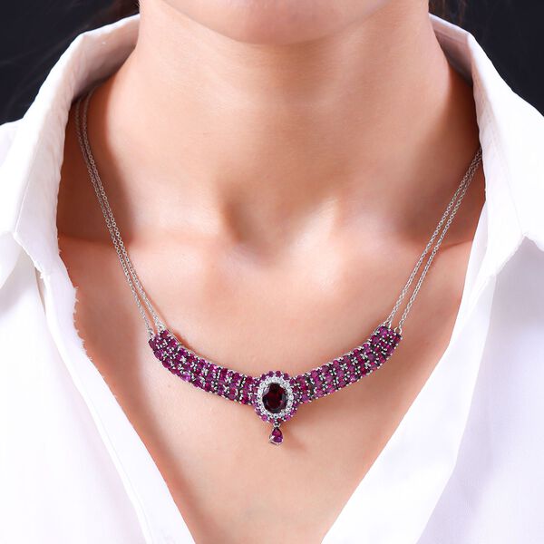 Rhodolith Granat-Collier, ca. 45 cm, 925 Silber platiniert ca. 17.57 ct image number 2