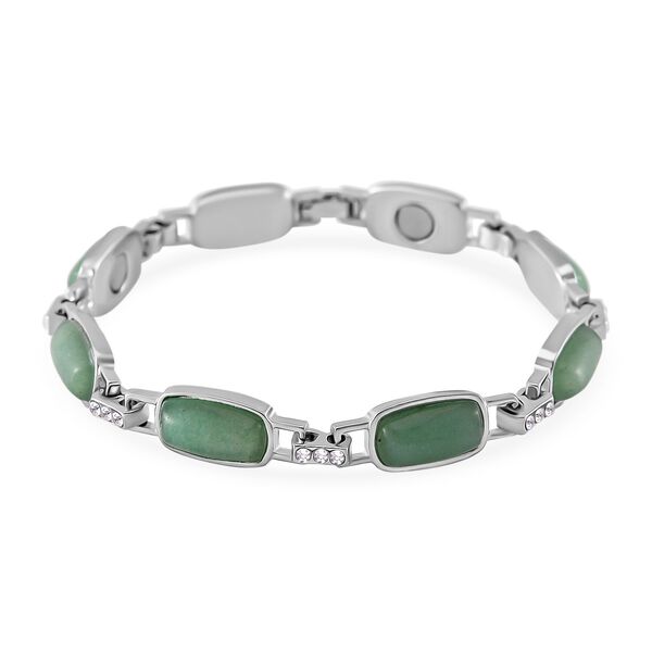 Gr&uuml;ner Aventurin, Wei&szlig;er Kristall Magnettherapie-Armband mit 4 Magneten, ca. 20 cm