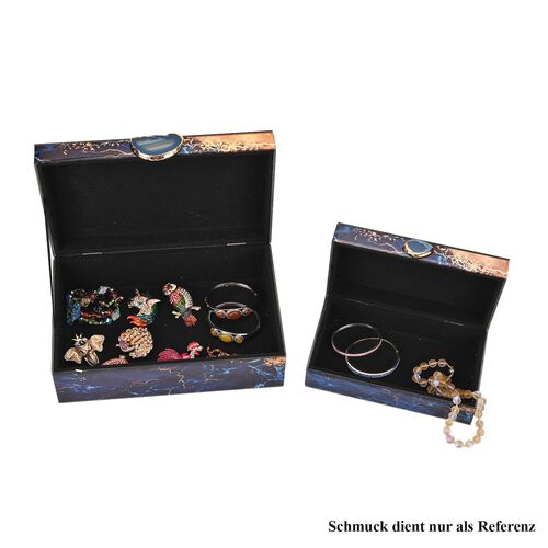 Set of 2 Marble pattern Glass Jewelry box, L size:28x18x10cm; S size: 21x12x7cm; Material: Glass Weight: 2270g Color: brownish black   