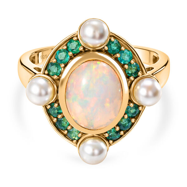 D'Joy Nat&uuml;rlicher, &auml;thiopischer Welo Opal, Perle (4 mm) Ring 925 Silber 750 Gelbgold Vermeil (Gr&ouml;&szlig;e 17.00)