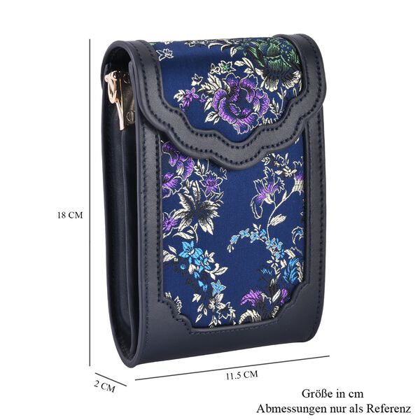 Luxury Edition: Seidenbrokat Handytasche aus echtem Leder und Satin Geschenkbox, RFID, Lila Blumig image number 6