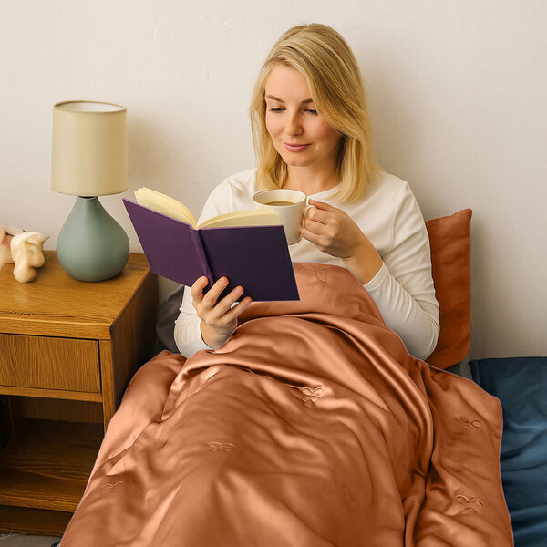 Serenity Night 100% Maulbeerseide Sommerseidendecke mit Seidenf&uuml;llung, Daunenkissen und Seidenkissenbezug, Ros&eacute;gold image number 13