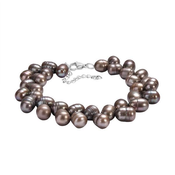 S&uuml;&szlig;wasserperlen-Armband, grau gef&auml;rbt, Tropfenform, ca. 19 cm, Edelstahl