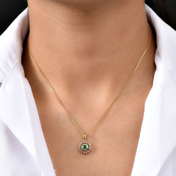 Regal Halo - D joy Kagem Sambischer Smaragd, Brauner Zirkon Anh&auml;nger 925 Silber 750 Gelb Vergoldet ca. 0,70 ct. image number 3