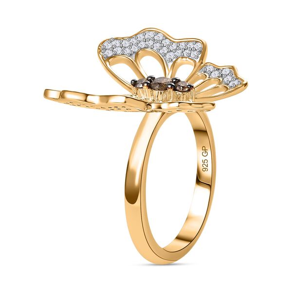GP Italian Garden Kollektion- Weißer, Champagner Diamant und blauer Saphir-Ring, 925 Silber Gelbgold Vermeil - 0,51 ct, image number 4