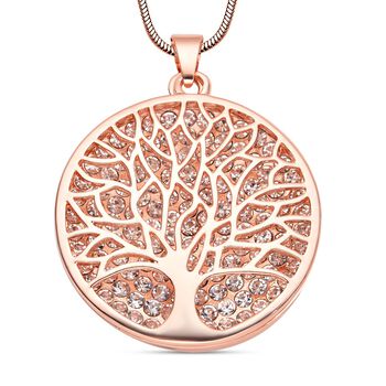 Wei&szlig;er Kristall Lebensbaum-Anh&auml;nger mit Kette, ros&eacute;farben