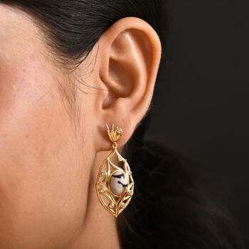 Erdnuss Holz Jaspis und Zirkon Ohrringe - 6,57 ct.