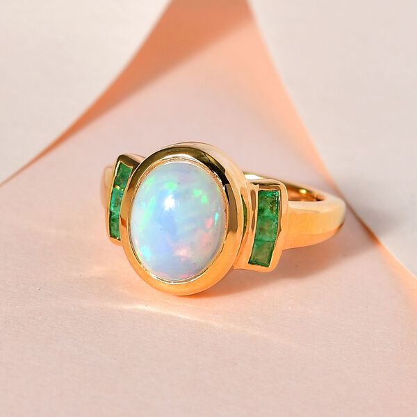 Nat&uuml;rlicher, &auml;thiopischer Welo Opal und Kagem sambischer Smaragd-Ring - 2,05 ct. image number 1