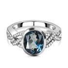 London Blau Topas und weißer Zirkon Ring, 925 Silber platiniert (Größe 18.00) ca. 4.55 ct image number 0