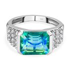 Pfau Quarz Triplette weißer Zirkon Ring, 925 Silber platiniert (Größe 18.00) ca. 5.70 ct