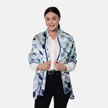 LA MAREY - 100% nat&uuml;rlicher, bedruckter Maulbeerseiden-Schal in Geschenkbox, 55x170 cm, Hellblau