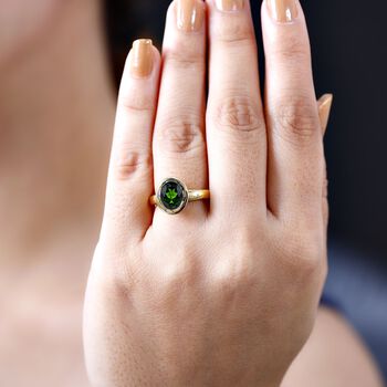 Nat&uuml;rlicher Chromdiopsid Ring 925 Silber 750 Gelbgold Vermeil (Gr&ouml;&szlig;e 17.00) ca. 1,96 ct