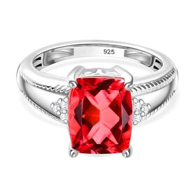 Lachs-Quarz Triplette, Weißer Zirkon Ring 925 Silber (Größe 17.00) ca. 3,29 ct
