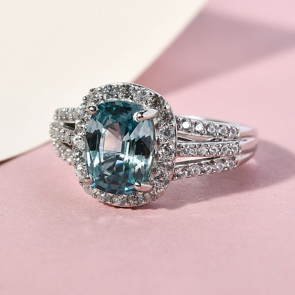 Blauer und Weißer Zirkon Ring 925 Silber platiniert image number 2