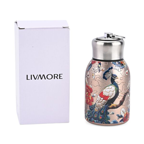 Isolierflasche aus 316L Edelstahl mit Doppelwand und Pfauenmotiv, Roségold, für heiße und kalte Getränke, 260 ml image number 7