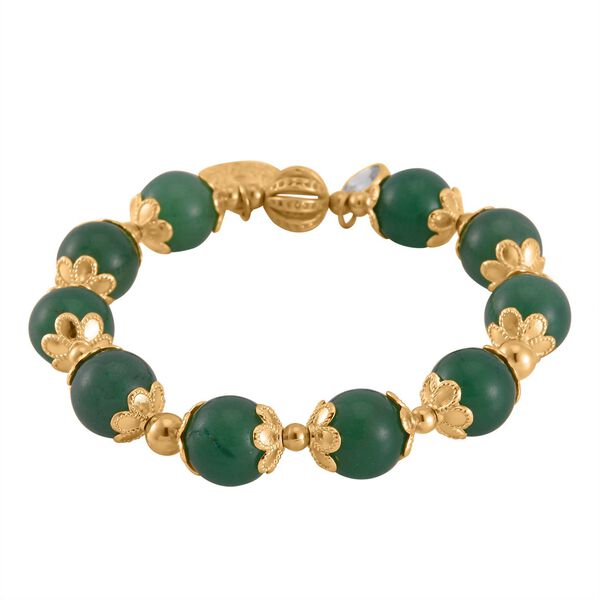 Gr&uuml;ner Aventurin, Wei&szlig;er Kristall flexibles Charm-Armband, vergoldet image number 4