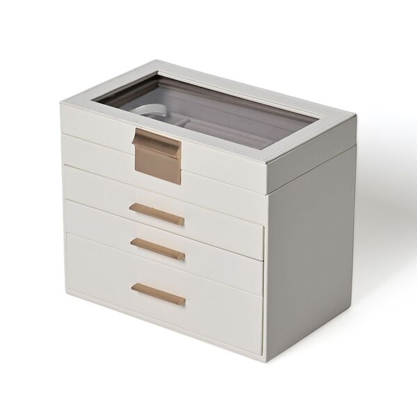 Schmuckbox, 4 Schichten mit Chic-Griff und Glasfenster , weiß image number 3