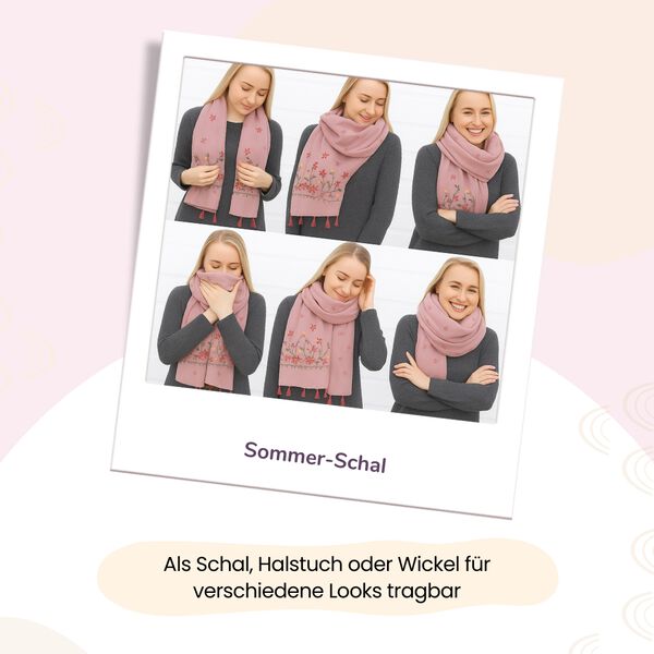 Leichter Sommer-Schal mit Diamantstickerei und Fransen, 68x180 cm, Lila image number 5