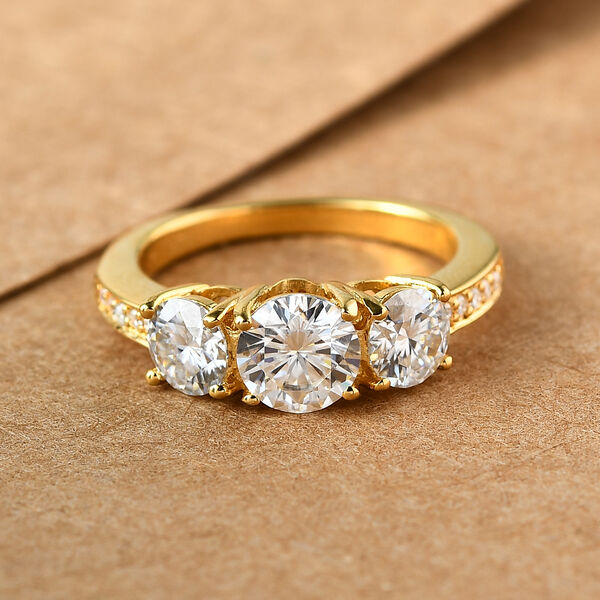 88 Facetten Moissanit Ring, 925 Silber vergoldet  ca. 1,67 ct image number 2