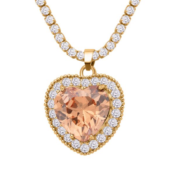 Champagnerfarbige und wei&szlig;e Zirkonia-Herz-Halskette, 50 cm - 13 ct. image number 2