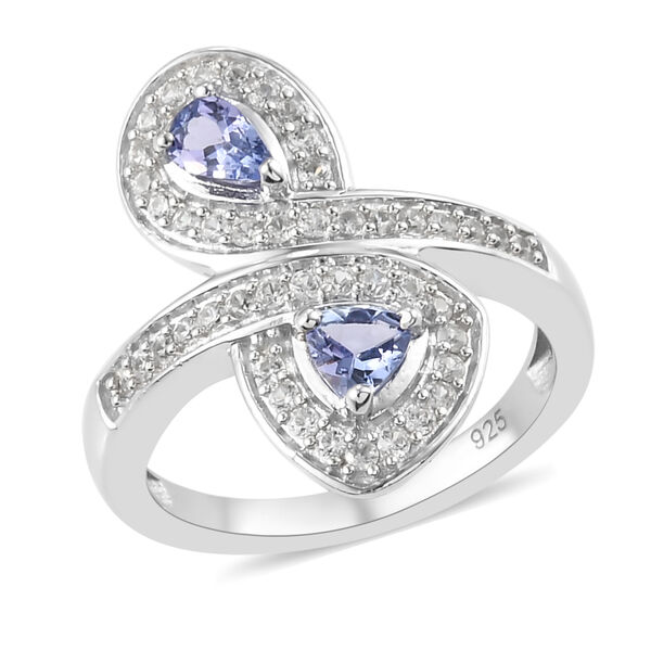 Tansanit und Zirkon Bypass Ring 925 Silber platiniert  ca. 0,93 ct image number 4