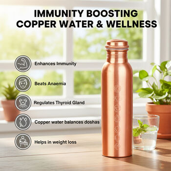 2er-Set - LIVMORE Kupfer-Trinkflasche mit 7-Chakra-Gravur (ca. 900 ml) und Armband mit Chakra-Perlen aus Edelsteinen