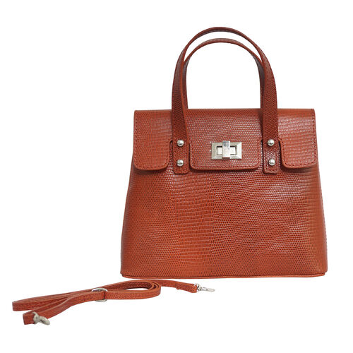 Assots London BENTLEY Designer-Tasche aus echtem Leder mit abnehmbarem Schulterriemen, Schlangenhautmuster, Größe 25x5x18 cm, Braun image number 1