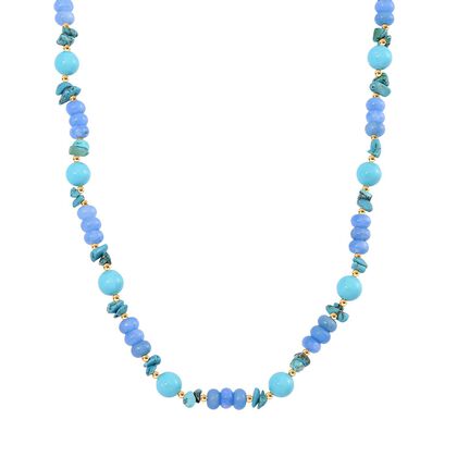 Sleeping Beauty Farbe Muschelkernperle (9-11 mm), Blauer Achat Halskette ca. 45 cm+ 5 cm Extender, vergoldet