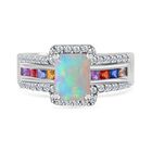 AA Natürlicher, äthiopischer Welo Opal, Mehrfarbiger Saphir Ring, 925 Silber rhodiniert (Größe 17.00) ca. 1.74 ct
