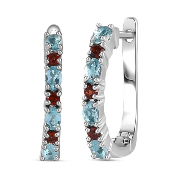 Paraiba-Apatit, Roter Granat Ohrringe 925 Silber platiniert ca. 0,79 ct. image number 0