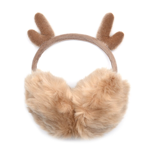 Kunstfell Ohrensch&uuml;tzer mit Rentiergeweihe Design, Hellbraun