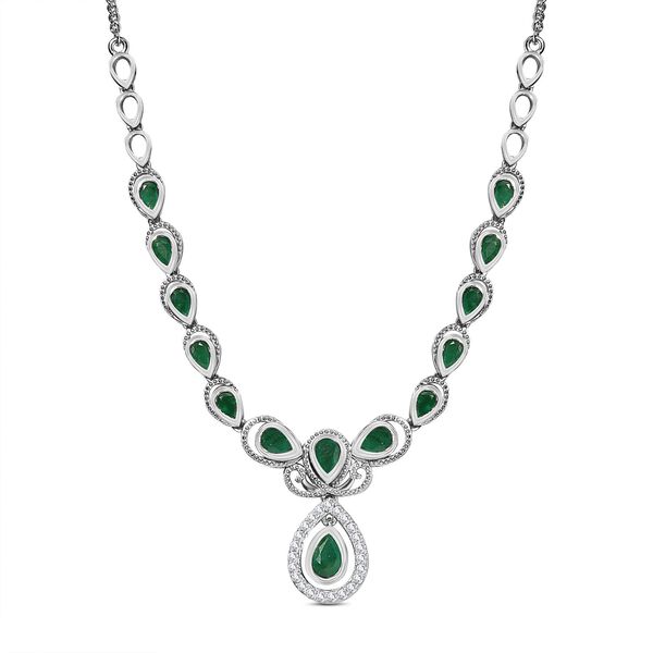 Kagem Sambisches Smaragd Collier, ca. 45 cm, 925 Silber platiniert ca. 4.74 ct image number 0