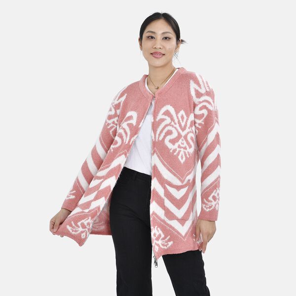 Cardigan in rosa mit geometrischen Mustern image number 6