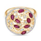 D’joy Afrikanischer Rubin (Fissure gefüllt), Weißer Zirkon Ring 925 Silber 750 Gelb Vergoldet (Größe 17.00) ca. 0,90 ct
