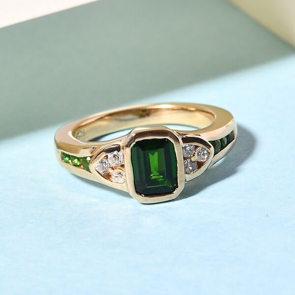 Nat&uuml;rlicher Chromdiopsid Ring 925 Silber vergoldet  ca. 1,21 ct image number 2